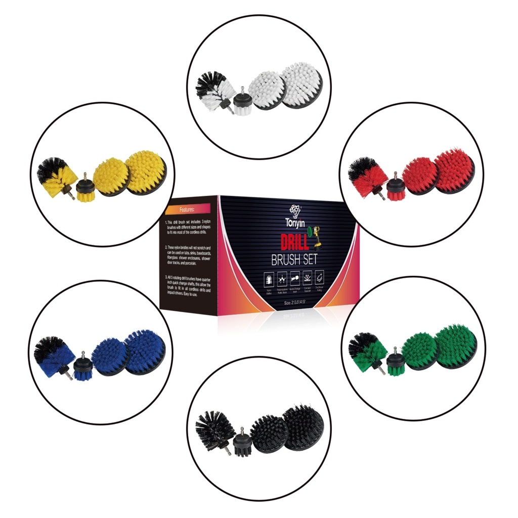 TONYIN - Kit Cepillos Para Taladro - Amarillo KIT * 3 Pcs